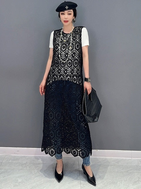 Handmade Elegant Midi Sleeveless Knit Dress