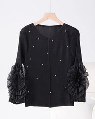 Luxury Sheer Pleated Ruffled Top