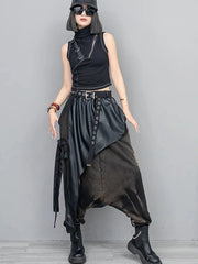 HEYFANCYSTYLE Retro-Inspired Leather Denim Trousers
