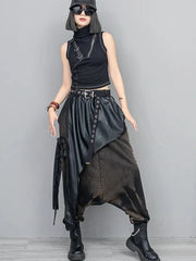 Women's Retro Harem Pants – Black Leather Denim