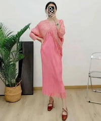 Luxury Pleated Tassel V-Neck Dress