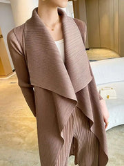 Elegant Drape Pleat Long Cardigan