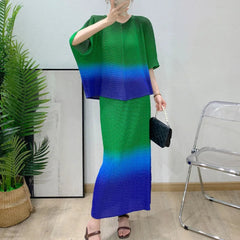Ombré Pleated Midi Pull-On Skirt Co-Ord Set