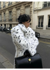 HEYFANCYSTYLE Cozy Polka Dot Faux Fur Coat