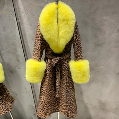 Women's Leopard Sheepskin Fox Fur Coat