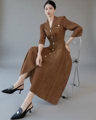 Luxe Modest Plissé Tweed Dress