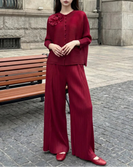 Pleated Top & Palazzo Pants Set