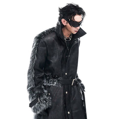 Men’s Luxury Faux Leather Fur Extra Long Coat