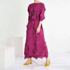 Plissé Geometric Midi Dress