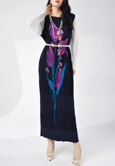 Floral Plissé Long Sleeve Dress