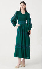 Luxury Fitted-Waist Plissé Dress