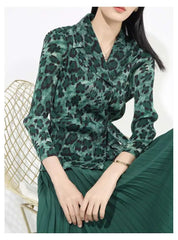 Leopard Pleated Skirt & Wrap Blouse