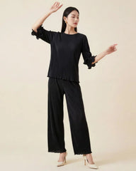 Elegant Pleated Ruffle Pants Set