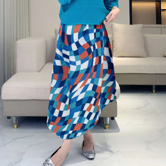 Geometric Pleated Midi Skirt