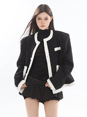 Haute Couture Black and White Short Wool Coat