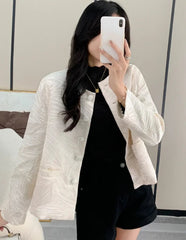 Luxury Pleated Collarless Jacket