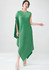 Luxury Pleats Asymmetric Cape Dress