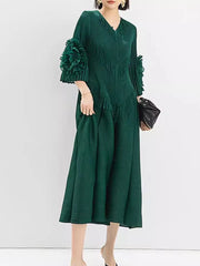 Floral Sleeve Pleated Cocktail Midi Dress