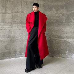 Men's Red Wool Blend Trench Coat