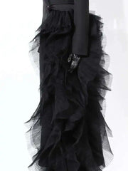 Asymmetric Tulle Full-Length Blazer