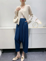 Women Pleated High Waist Wide Leg Harem Trousers