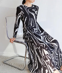 Luxury Plissé Dress Marble Print