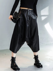 Women's Signature Black Faux Leather Harem Pants