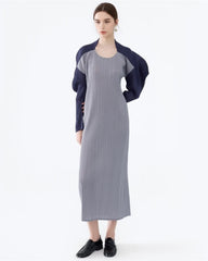 Luxury Plissé Fan-Shoulder Dress