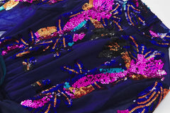 Luxury Sequined Sheer-Sleeve Dress