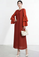 Luxury Ruffle Sleeve Plisse Dress