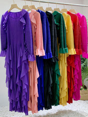 Luxury Pleated Ruffle Midi Dress