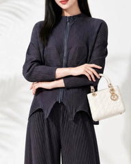 Luxe Geometric Plissé Zip Jacket