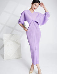 Luxury Pleated Batwing Sleeves Dress