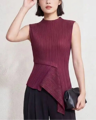 Asymmetric Plissé Sleeveless Top