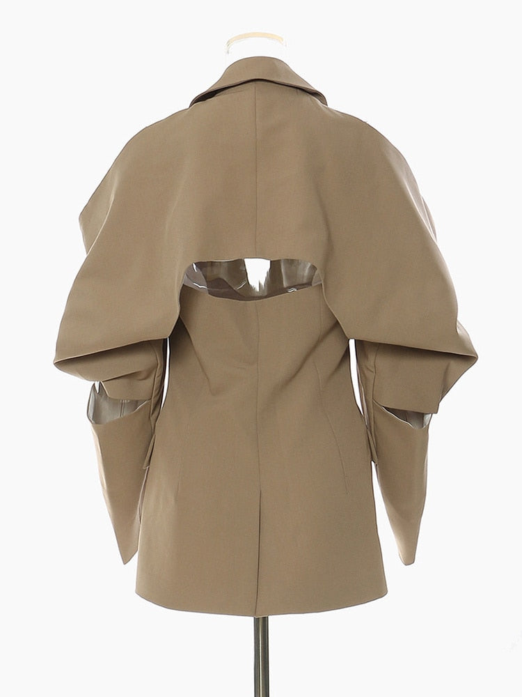 Elegant Stylish Off Shoulder Camel Blazer Coat – HEYFANCYSTYLE