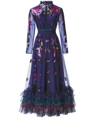 Luxury Sequined Sheer-Sleeve Dress