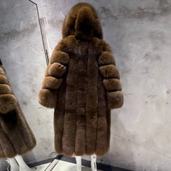 Women's Fox Fur Hooded Coat