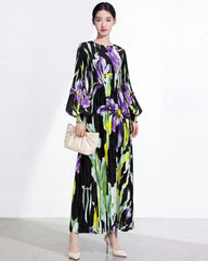 Couture Plisse Floral Midi Dress