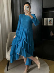 Asymmetric Fluid Pleated Dress