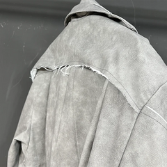 New! Men's Gray Distressed Vegan Leather Trench Coat