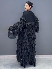 Luxurious Chic Long Sleeve Dress: Black Handmade Patchwork