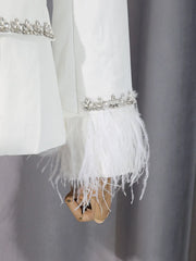 Luxury Feather Crystal Collar Blazer