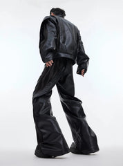 Men's Faux Leather Biker Jacket and Pants Set