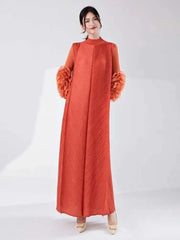 Luxury Pleated Dress with Sleeves