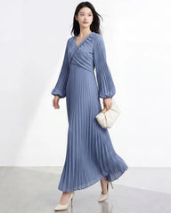 Elegant Long Sleeve Pleated Dress