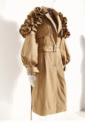 Belted Women's Trench Coat with Ruffle Detail