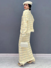 Viviette Luxe Lightweight Plaid Top & Long Skirt Set