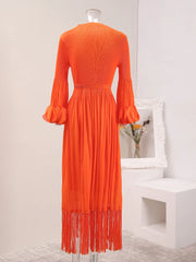 Elegant Fringe Hem Plissé Dress