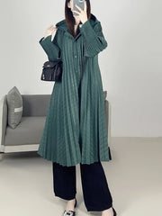 Luxury Plisse Hooded Long Coat
