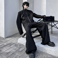 Men's Black 2-Piece Set | Luxury Streetwear Jacket & Trousers